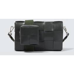 Bottega Veneta Medium Intreccio Leather Crossbody Bag Dark Green 01