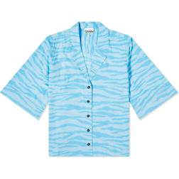 Ganni Printed Cotton Shirt Ethereal Blue