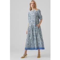 Vero Moda Women's VMMILAN 2/4 7/8 Dress WVN Kleid, Dazzling Blue/AOP:Mira