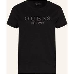 Guess Women's 1981 Crystal Logo Cotton T-Shirt Jet Black Jet Black