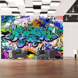 Artgeist Fototapet Graffiti: blue theme 200 x 140 cm