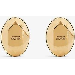 Alexander McQueen Womens Gold Faceted Stone Logo-engraved Brass Earrings