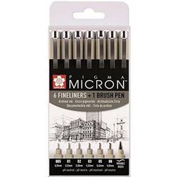 Sakura Pigma Micron 6 Fineliners + 1 Brush Pen