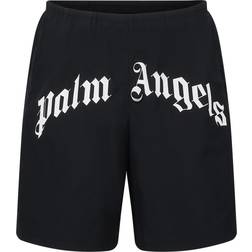 Palm Angels Curved Logo Swim Shorts - Black/White