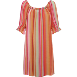Cream Crserena Dress - Orange Multi Color Stripe