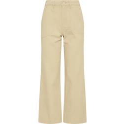 LTS Twill Wide Leg Cropped Trousers - Cream
