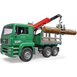 Bruder Man Timber Truck W/Loading Crane & 3 Trunks