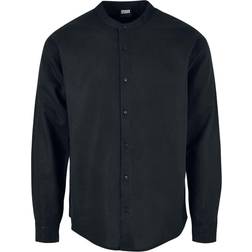 Urban Classics Cotton linen stand-up collar shirt Longsleeve black