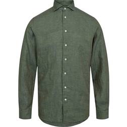 Eton Green Linen Twill Shirt Contemporary Fit Mand Langærmede Skjorter hos Magasin Grøn