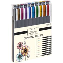 Nassau Fine Art Fineliners pennesæt, farvede, 10 stk