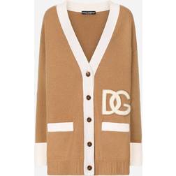 Dolce & Gabbana Long wool cardigan with embroidered DG patch