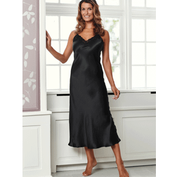 Lady Avenue Silk Woven Long Nightgown W/Lace