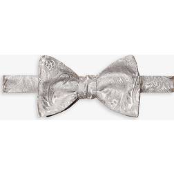 Eton Mens Light Grey Paisley-print Silk bow tie