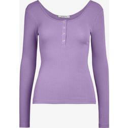 Pieces Kitte Button Front Ribbed Top - Lavender