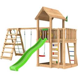 Jungle Gym Mansion 2.1 legetårn med Climb modul, 120 kg sand og grøn rutsjebane