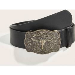 Shein 1pc Women's Western Cowgirl Antique Gold Buckle Printed Belt Suitable For Daily Wear