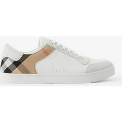 Burberry Leather, Suede and House Check Cotton Sneakers 46.5, White