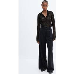 Mango Lace cotton-blend shirt black Women Black
