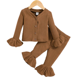 Shein Baby's Casual Knitted Long Pants Set 2-piece - Brown