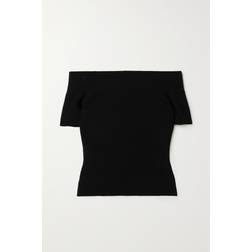 Alexander McQueen Womens Black Off-shoulder Ribbed Knitted top