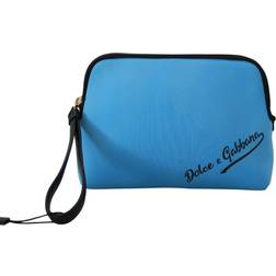 Dolce & Gabbana Blue Logo Print Hand Pouch Leopard Print Toiletry Women's Bag