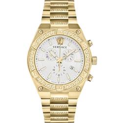 Versace V-Sporty Greca Collection Luxury with a Gold Bracelet Featuring a Gold Case and White