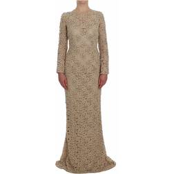 Dolce & Gabbana Beige Floral Lace Sheath Maxi Dress IT40