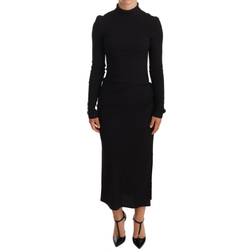 Dolce & Gabbana Black Stretch Turtleneck Sheath Midi Dress IT38