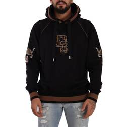 Dolce & Gabbana Black Brown Leopard Cotton Hooded Pullover Sweater IT44