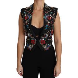 Dolce & Gabbana Black Crystal Sicily Vest Waistcoat IT38