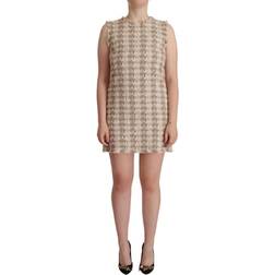 Dolce & Gabbana Beige Checkered Sleeveless Mini Shift Dress IT40