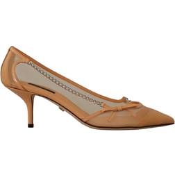 Dolce & Gabbana Peach Mesh Leather Chains Heels Pumps Shoes EU39/US8.5