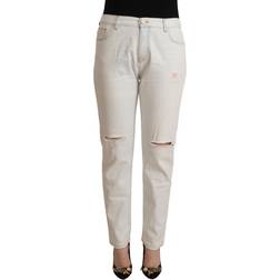 Pinko White Cotton Distressed Mid Waist Skinny Denim Jeans