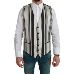 Dolce & Gabbana White Black Stripes Waistcoat Formal Vest IT48