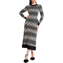 Shein Mulvari Allover Pattern Contrast Trim Sweater Dress - Black