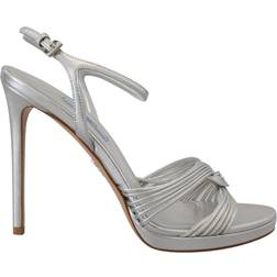 Prada Silver Leather Sandals Ankle Strap Heels Stiletto EU41/US10.5