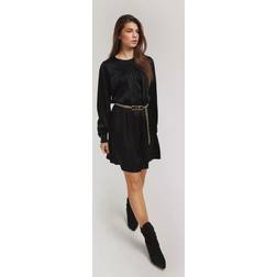 Michael Kors MK Satin Belted Mini Dress Black