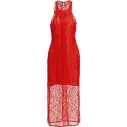 Ganni Halterneck lace midi dress red