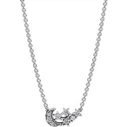 Pandora Sparkling Moon & Star Collier Necklace - Silver/Transparent