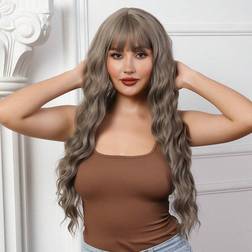 Shein Synthetic Heat Resistant Wigs Water Deep Wave Wigs with Bangs