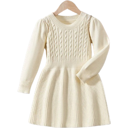 Shein Young Girl Cable Knit Puff Sleeve Sweater Dress