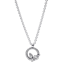 Pandora Sparkling Herbarium Circle & Cluster Pendant Necklace - Silver/Transparent