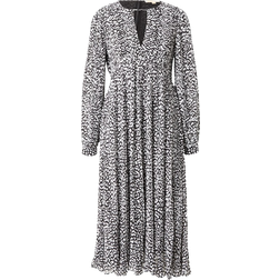 Michael Kors Pleated Leopard Print Georgette Midi Dress - Black/White