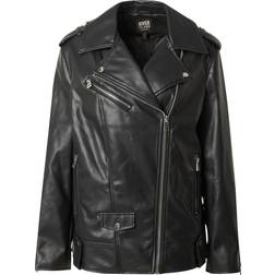 River Island Faux Leather Oversized Biker Jacket - Black