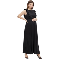 Mamalicious Roberta Mary Ruffle Maxi Maternity & Nursing Dress Black
