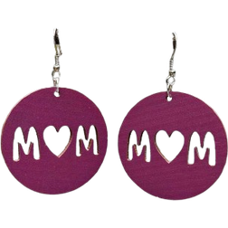 Shein 1 Pair MOM Print Purple Pattern Round Wooden Dangle Earrings For Women Mother's Day Gift