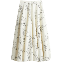 H&M Round Cut Midi Skirt - White/Pattern