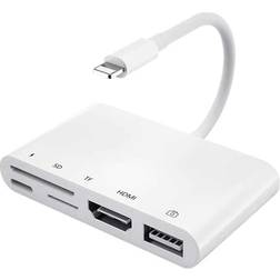 Nördic LGN-109 Lightning - USB A 3.1/HDMI/SD/TF/USB C PD Adapter M-F