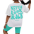 Shein Teenager Mädchen Buchstaben & Cartoon Gesicht Muster, Drop Shoulder T-Shirt mit & Radlerhose mit