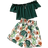 Shein Tween Girl Off Shoulder Top & Tropical Print Paperbag Waist Shorts